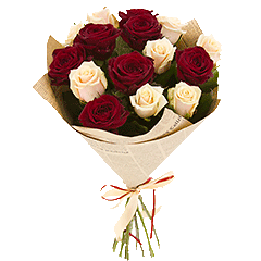 Фото товара 11 червоно-кремових троянд в Івано-Франківську