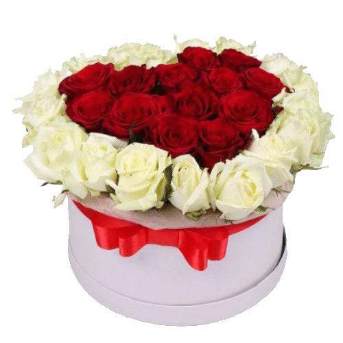 Фото товара 51 троянда у формі серця в капелюшній коробці в Івано-Франківську