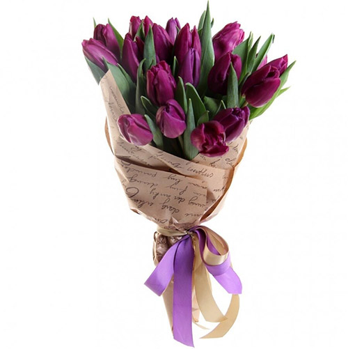Фото товара 21 пурпурний тюльпан у крафт в Івано-Франківську