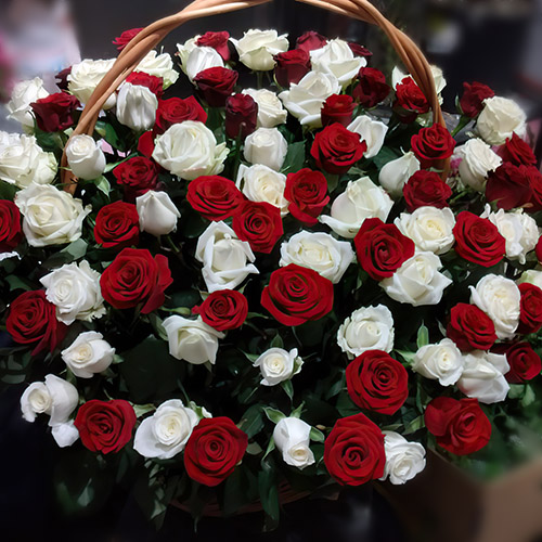 Фото товара Кошик червоних і білих троянд в Івано-Франківську