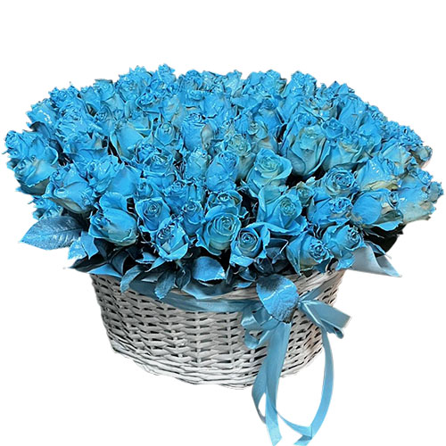 Фото товара 101 синя троянда в кошику в Івано-Франківську